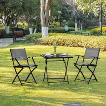 Outsunny Balkonset Balkonmöbel 1 Tisch+2 Stühle Gartenmöbel Set Sitzgarnitur Metall Mesh Schwarz+grau -