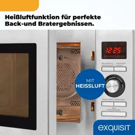 GGV Exquisit Exquisit Mikrowelle MW 59025 H-3 - Heißluft, 25 Liter, 31,5 cm Drehteller, Timer, 5 Leistungsstufen, klein und platzsparend, 2500 Watt, Grillfunktion, Heißluftfunktion, Pizzapfanne, l 2 Jahre Gewährleistung - Grill und l, 900