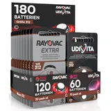 180 Hörgerätebatterien Größe 312 (Braun - PR41) Zink-Luft mit Phono-Pulse-Technologie in 30 Blistern zu je 6 Batterien - 180 Batterien: 60 Udivita + 120 Rayovac