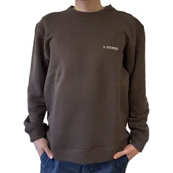 STONES Herren Pullover Baumwoll-Sweater Rundhals-Ausschnitt Oversize Schnitt Sweatshirt 400gsm Dunkel-Braun - XS