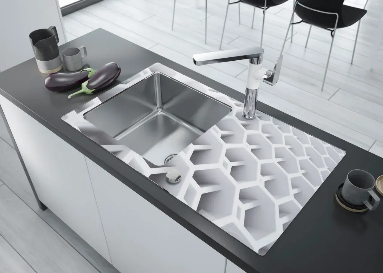 Neuesbad 8mm Glas-Granit-Spüle, 1 Schüssel mit Abtropffläche - Zerokante SPCP-AC2C