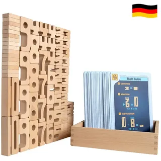 SumBlox Mini (Basic Set) - 80 Holz Bausteine aus massiver Buche - Premium Zahlenbausteine Montessori Spielzeug - Mit 80 Aktivitätskarten in Deutsch zur Förderung des spielerischen Lernens.