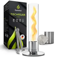 Flammtal Tischkamin mit Flammenwirbel - Tischfeuer für Indoor & Outdoor - Unendliche Brenndauer & Lagerfeueratmosphäre -Wärmender Bio Ethanol Kamin - Bioethanol Tischkamin (Silber)