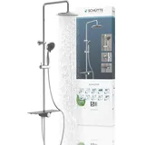 Schütte AQUASTAR Duschset Regendusche mit Ablage, mit 5-fach verstellbarer Handbrause, Duschsäule mit Duschkopf, Duschset in Chrom/Schwarz