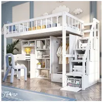 PHOEBE CAT Hochbett (Etagenbett) Kinderbett mit Schreibtisch, Kleiderschrank und Treppe, 90*200 cm weiß