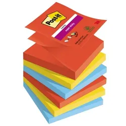 Post-it Haftnotizen R3306SSPLAY, Super Sticky Playful, 76x76mm, ultrarot/ultragelb/paradiseblau, Z-Notes, quadratisch 4054596924499 Post 6 Stück