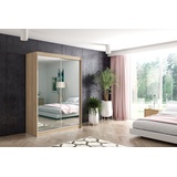 ALTDECOR Schiebetürenschrank DEBI (Kleiderschrank Aluminium-Leisten, Spiegel, Schiebetürenschrank mit LED) braun 120 cm x 216 cm x 61 cm