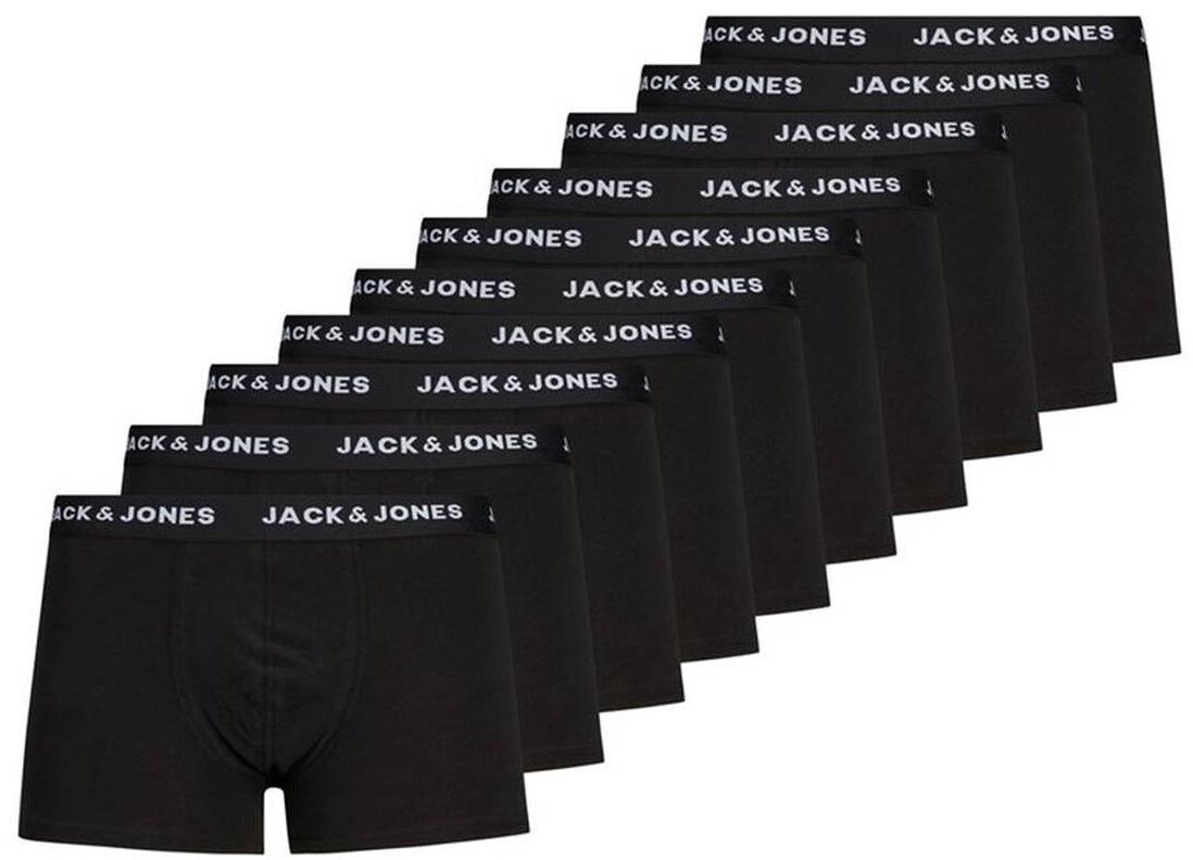 JACK&JONES Herren Boxer Shorts, 10er Pack - JACSOLID, Trunks, Baumwoll-Stretch, Logo einfarbig Schwarz M
