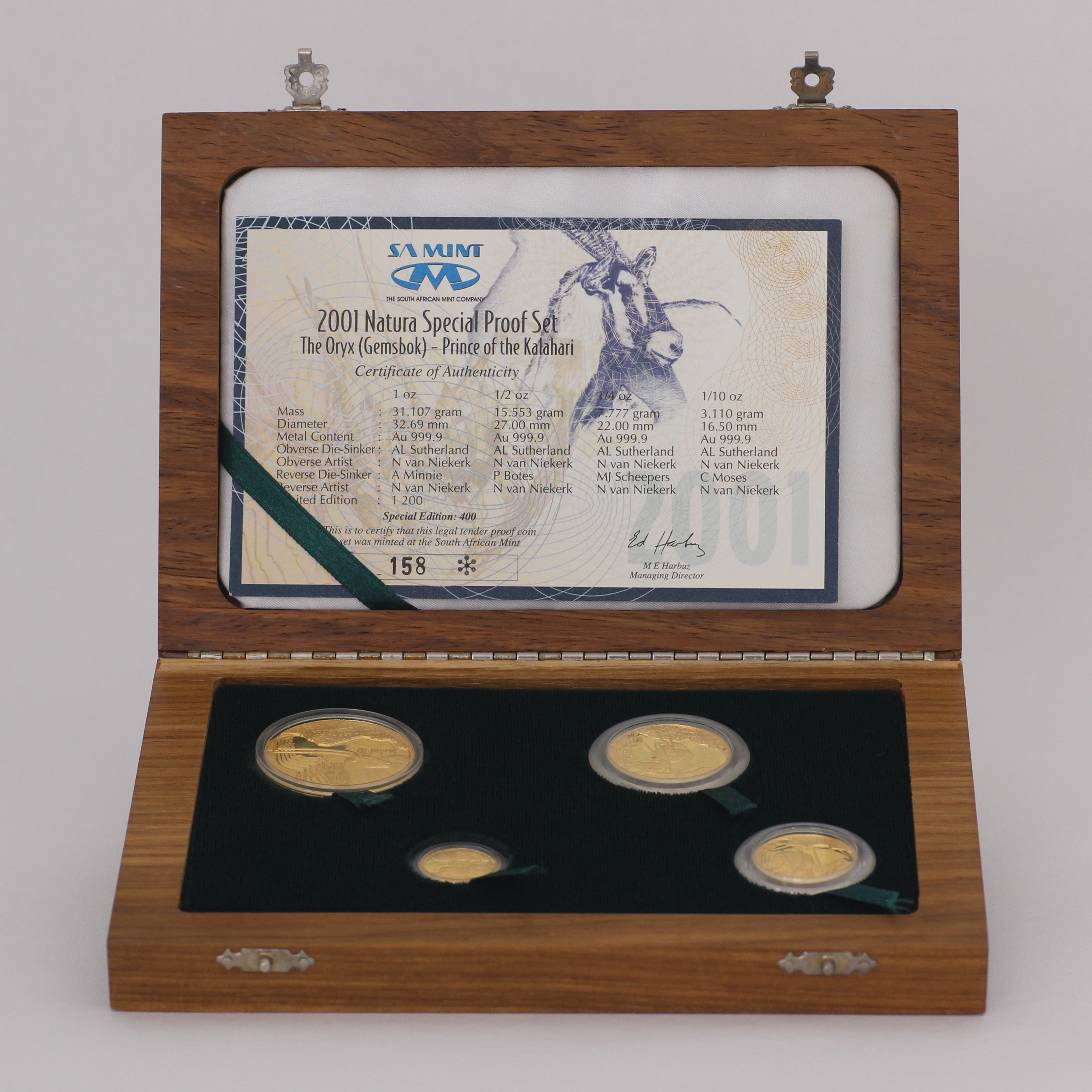 Goldmünzen The Oryx 2001 (PP) Set ? 4-teilig Natura (Südafrika)