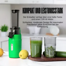 ventray Essential Ginnie Entsafter, Slow Juicer mit 60 U/min, 45mm Öffnung, Rückwärts Funktion und Zwei Filtergrößen, BPA Freie, 100 Watt, Leicht zu Reinigen – Kaltpress