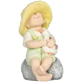 Outsunny Kleiner Junge mit Strohhut, 43 cm Wetterbeständiges Gartenfigur, Outdoor-Ornament, Gartendeko, Skulptur für Garten, Hof