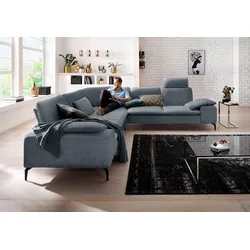 Ecksofa W.SCHILLIG "valentinoo, Designsofa, elegant und bequem, L-Form", blau (marine r66), B:318cm H:83cm T:298cm, Chenille-Flachgewebe R66 (85% Polyester, 15% Nylon), Sofas, mit Sitztiefenverstellung, Breite 318 cm