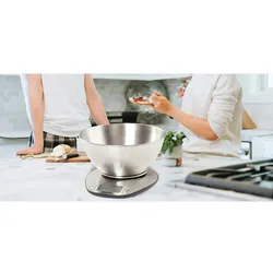Mesko MS3152 Digitale Küchenwaage mit abnehmbarer Schale, Schale 1,8 L, Edelstahl, Flüssigkeitsmessung, Genauigkeit 1g, Silber