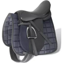 vidaXL Pferdereiten Sattelset 17,5" echtes Leder 18 cm schwarz