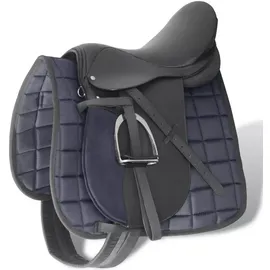 vidaXL Pferdereiten Sattelset 17,5" echtes Leder 18 cm schwarz