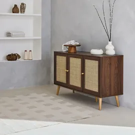 sweeek Sideboard mit Holzoptik und Rohrgeflecht 120 cm - Dunkles Holz - Braun