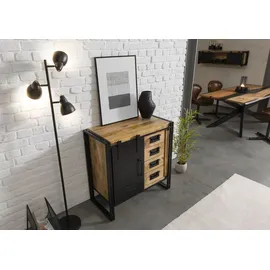 MASSIVMOEBEL24.DE Kommode Mango 90x45x90 natur klar lackiert / Metall schwarz BLACKBURN #108