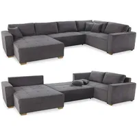 Cord Wohnlandschaft U-Form Sofa Schlaffunktion Couch Bettkasten Grau Anthrazit