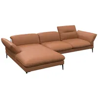 FLEXLUX Ecksofa Salino, Funktionssofa mit Recamiere, Relaxsofa, Ecksofa, Sofa mit Arm- und Kopfteil-Verstellungen, Kaltschaum & Stahl-Wellen braun