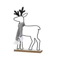 Dekofigur Hirsch mit Schal 29cm Metall Schwarz