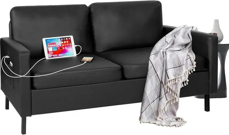 GRAVFORCE Cloudserie kleines Sofa 2-Sitzer Mini-Sofa 143 cm Holz Mini-Couch klein für Jugendzimmer Wohnzimmer Apartment Schwarz