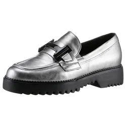 Loafer GABOR "Florenz", Damen, Gr. 40, silber (silberfarben), Kalbsleder, metallic, modisch, Schuhe, Blockabsatz, Slipper, Halbschuh, Schlupfschuh in Weite G (=weit)
