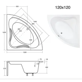 Besco MIA Eckbadewanne 120 x 120 cm (4in1 Original Acryl Wanne)
