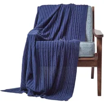 Homescapes Strickdecke 150 x 200 cm Marineblau