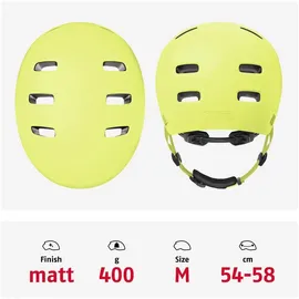 ABUS Fahrradhelm XOXO - Cityhelm im Skater-Look - Helm für Skateboard, Fahrrad, Scooter - mit optimiertem Kinnpolster - für Jugendliche und Erwachsene - Größe M, Mono gelb