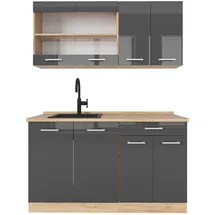 Vicco R-Line Küchenzeile 140 cm anthrazit hochglanz/goldkraft