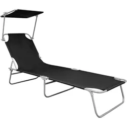 vidaXL Klappliege mit Sonnenschutz Schwarz Aluminium