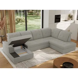 MKS Meble Ecksofa Wohnlandschaft U-Form, Sofa mit Schlaffunktion, Schlafsofa mit bettkasten, Couch mit Schlaffunktion - Hellgrau Boucle - Madrito U... - Hellgrau