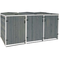 Mendler XL 3er-/6er-Mülltonnenverkleidung HWC-H74, Mülltonnenbox, erweiterbar 126x238x98cm Holz MVG ~ grau-weiß