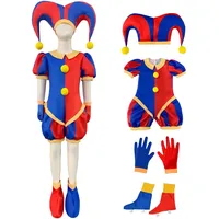 Kolegrial Erwachsene Pomni Kostüm Fasching Cosplay Zirkus Pomni Clowns Outfit Jumpsuit und Hüte Handschuhe Schuhe Set 4 Stück für Karneval Halloween Party Maskenball Theater Performance Verkleidung