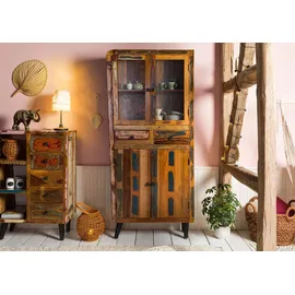 Massivmoebel24 Vitrine Altholz 90 x 35 x 200 cm Mehrfarbig