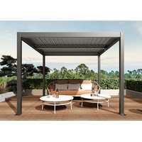 Mendler Pergola HWC-L46, Gartenpavillon Lamellen-Pavillon, 11cm-Aluminium-Gestell, Regenrinne sturmfest, 3x4m ~ anthrazit