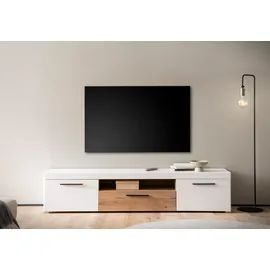 INOSIGN Lowboard INOSIGN "Salerno, moderner Unterschrank, Kommode in Weiß mit Eiche Evoke Dekor", weiß (weiß, eiche evoke), B:205cm H:44cm T:45cm, Holzwerkstoff, Sideboards, Lowboard, Metallgriffe, ausreichend Stauraum, vielseitig einsetzbar, 205cm breit