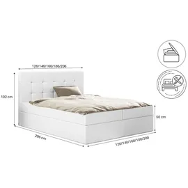 kaiser möbel Boxspringbett mit matratze und bettkasten, Schlafbett LUDANO stoff Cayenne Weiß, 160x200 cm, H2-Pocket
