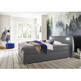 Atlantic Home Collection Boxspringbett inklusive LED Beleuchtung und Topper, Strukturstoff(fein), Dunkelgrau, 140 x 200 cm