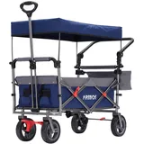 Arebos Bollerwagen Premium faltbar mit Dach | Handwagen | Faltwagen | Transportwagen | klappbar | bis 100 kg Tragkraft | Vorder- und Hinter-Bremse | Blau