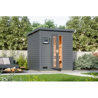 Karibu Saunahaus Hytti 2 terragrau Energiesparende Saunatür 9 kW Ofen inkl. Steuergerät - 50% Rabatt auf Dacheindeckung