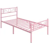 Yaheetech Bettgestell Metallbett mit Kopfteil, Einzelbett/Doppelbett Metallbettrahmen, 90/140/160 cm (B) rosa 96.5 cm x 196.5 cm