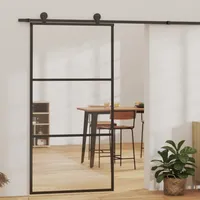 Keyroto Schiebetür Komplettset mit tür Glasschiebetür Komplettset Glastür Schiebetüren Schiebetür mit Beschlag Sliding Door innentüren ESG-Glas & Aluminium-102 x 205 cm-2