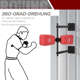 Homcom Schlagpolster drehbar Wandmontage Reflex Bar Punching Boxing Pad für Training Schlagkissen Kickschild Stahl Kunstleder Rot 82 x 65 x 14 cm