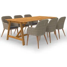 vidaXL Polyrattan Garten-Essgruppe 7-tlg. braun 3068830