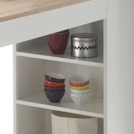 MID.YOU Bartisch, in weiss mit Tischplatte in Eiche, Sonoma und seitlichem Regal