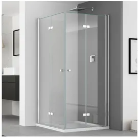 IMPTS Eckdusche Duschkabine Eckeinstieg Drehfalttür eckdusche, BxT: 90x120 cm, Sicherheitsglas, Falttür Faltdusche Falttürkabine, mit hochwertigen Aluminiumprofilen in Chrome, Duschabtrennung Falttür Dusche Glasabtrennung 90 cm x 185 cm x 120 cm