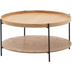 KADIMA DESIGN Eichenfurnier Couchtisch mit Stauraum, Metallgestell, Erhöhter Rand