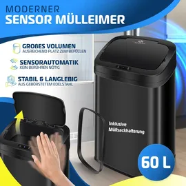 Kesser KESSER® Sensor Mülleimer Küche Automatik mit Bewegungssensor Abfalleimer | Soft-Close-Deckel Müllbehälter mit Touch-Bedienfeld & Sensor LCD-Display Edelstahl inkl. Müllsackhalter