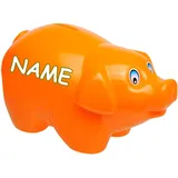 alles-meine.de GmbH 2 Stück große XL - Spardosen - Schwein - orange - inkl. Name - 19 cm groß - stabile Sparbüchsen aus Kunststoff/Plastik - Sparschwein - Glücksbringer - für..